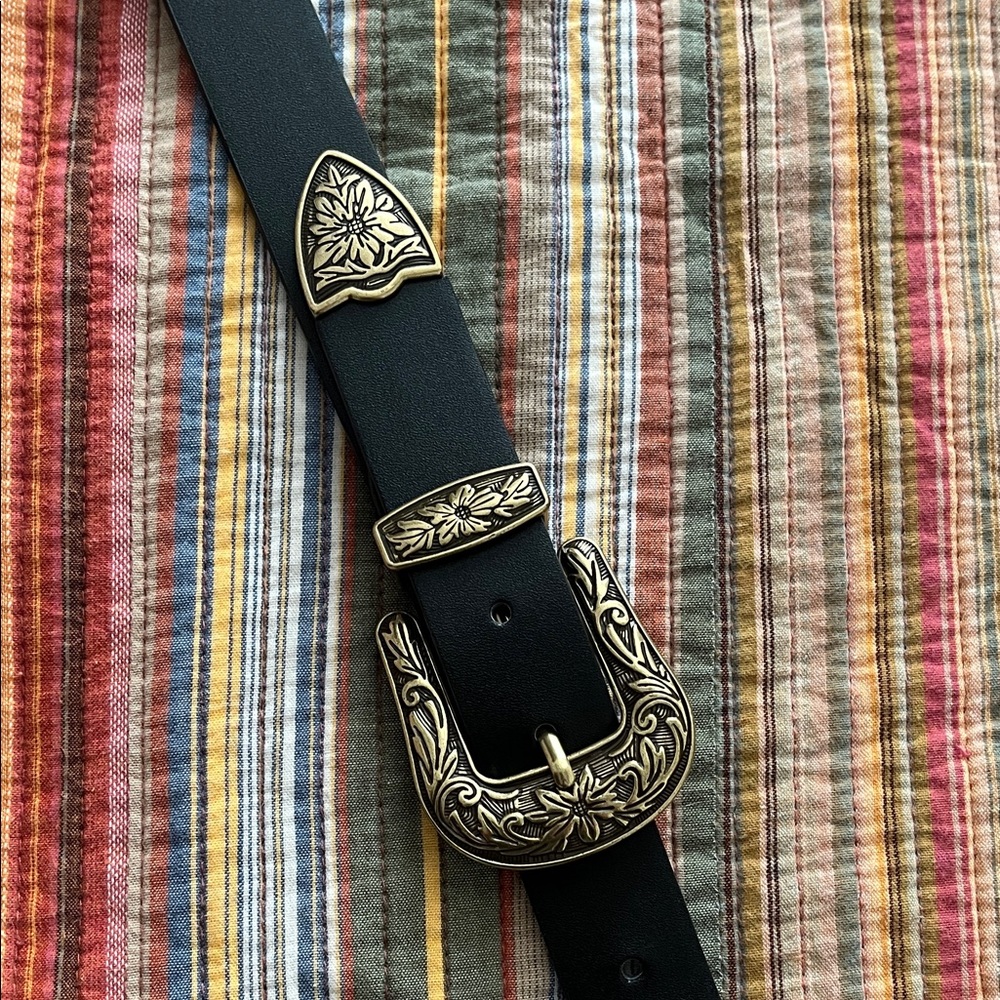 Black Leather Belt with Gold Buckle